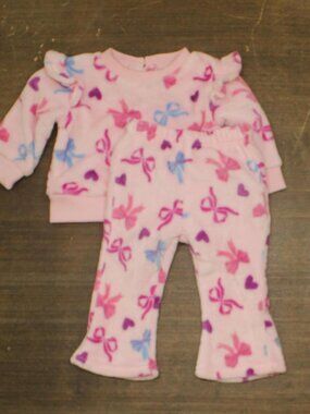 Rare Editions Baby Girls 2-Piece Bow Printed Pajama Set Fleece Pink Multi 12M